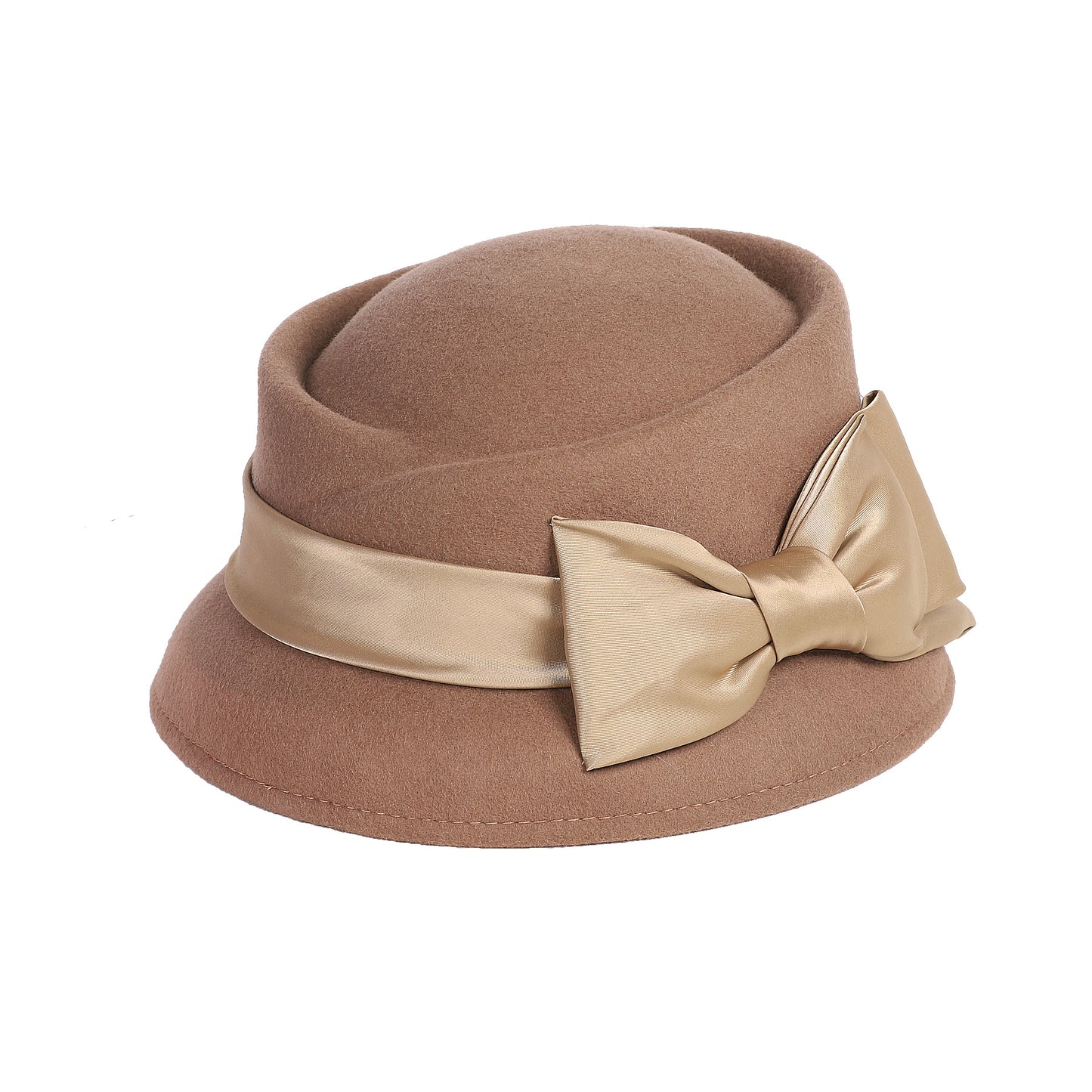 FADVES Women’s Vintage Wool Cloche Church Hat with Satin Bow Elegant Bowler Bucket Hat  6006for Tea Party Wedding Garden Formal Events