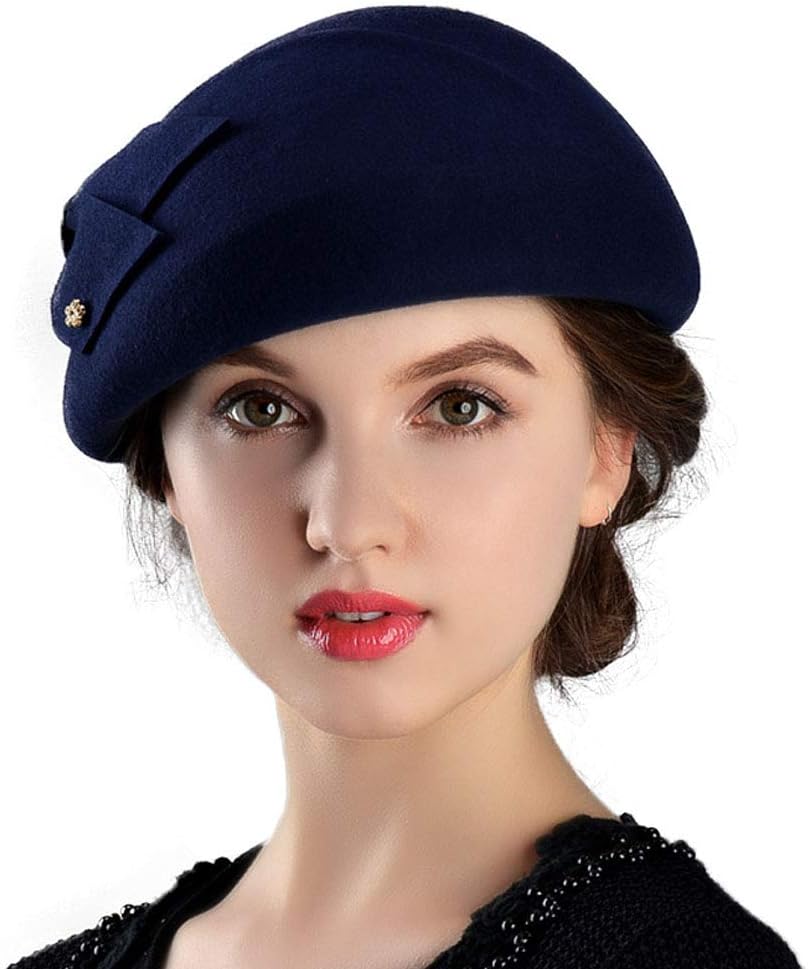 FADVES Womens Wool Felt French Berets Bowler Hat Artist Boina Bowknot Cap