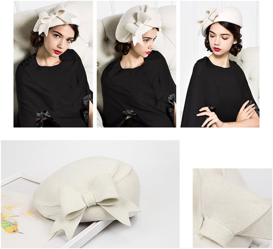 FADVES 100% Wool Beanie Hat French Dress Beret Winter Hat Vintage Fascinator Hats