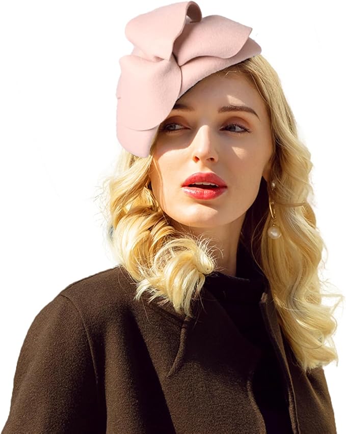 FADVES Vintage Wool Felt Fascinator Hat,   Wedding Party Cocktail Pillbox Style, Special Occasion Headpiece