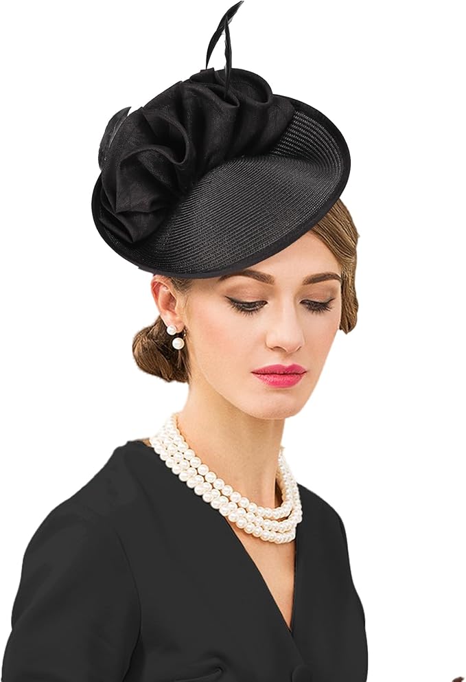 FADVES Fascinators Kentucky Derby Hat Elegant Pastoral Abaca Headbands Pillbox Hat with Ruching / Evening / Tea Party / Melbourne Cup Headpiece 2203