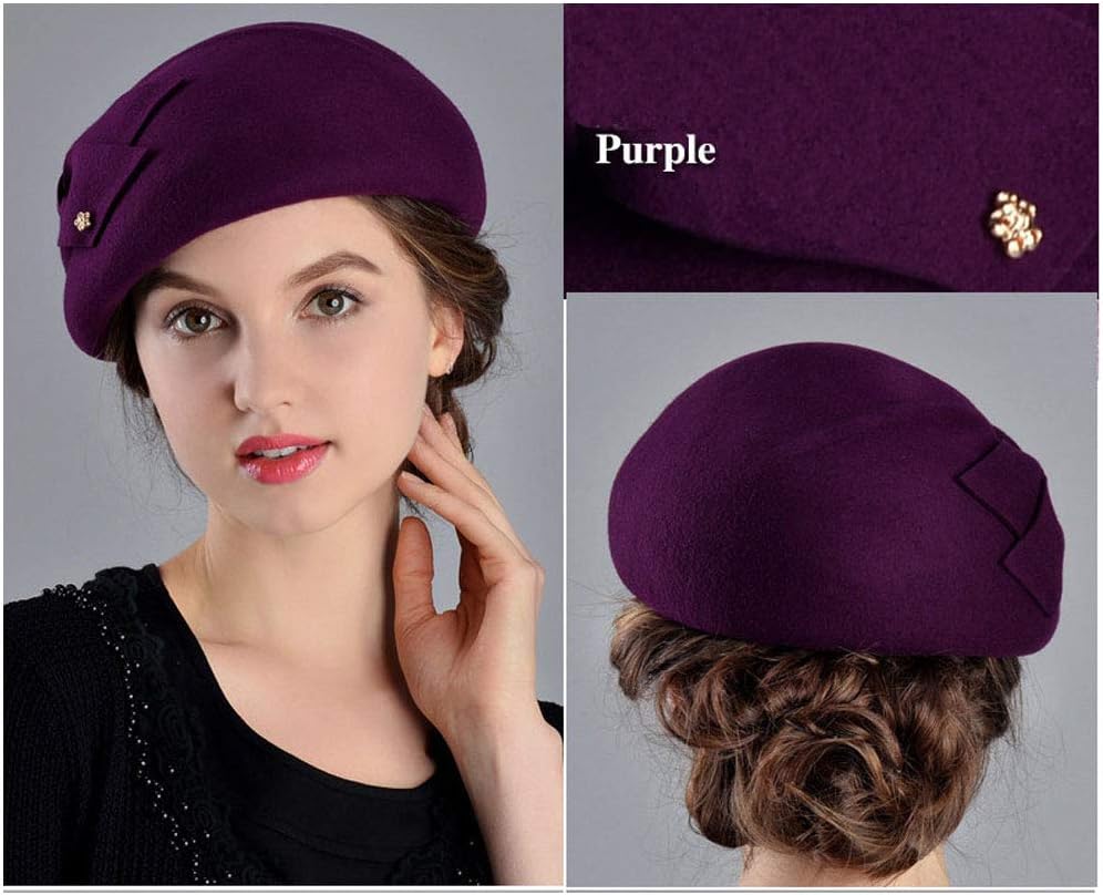 FADVES Womens Wool Felt French Berets Bowler Hat Artist Boina Bowknot Cap