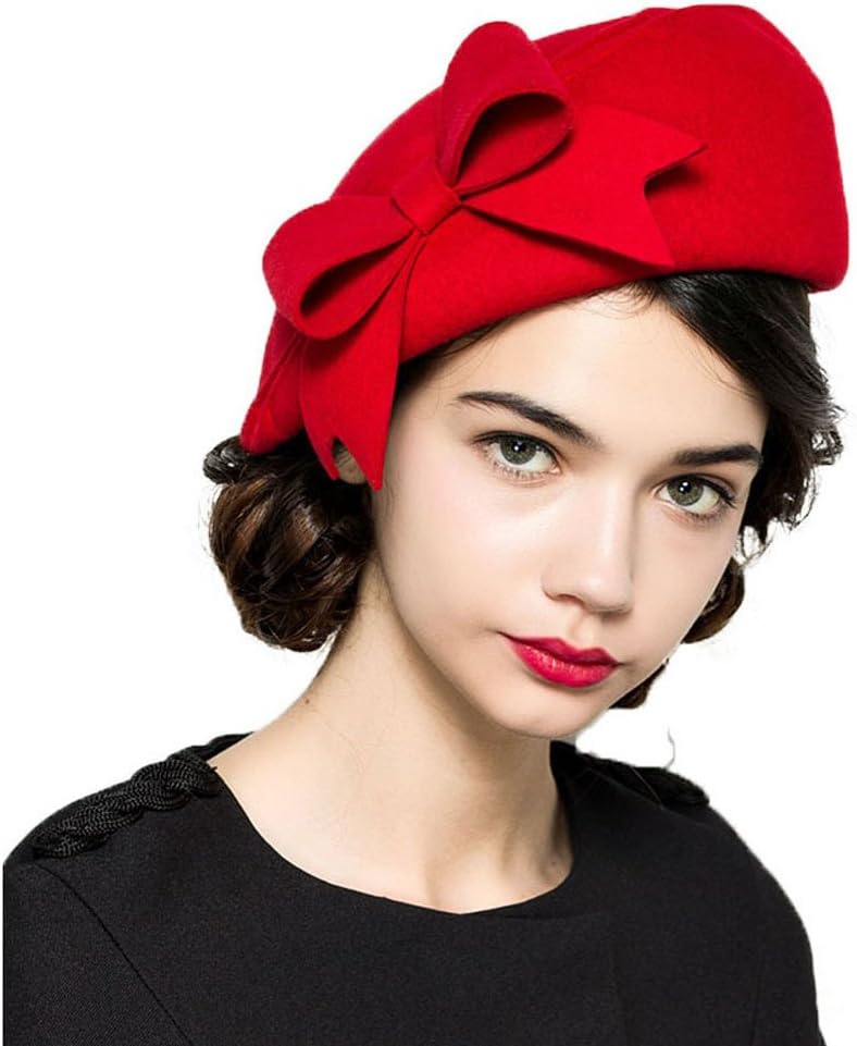 FADVES 100% Wool Beanie Hat French Dress Beret Winter Hat Vintage Fascinator Hats