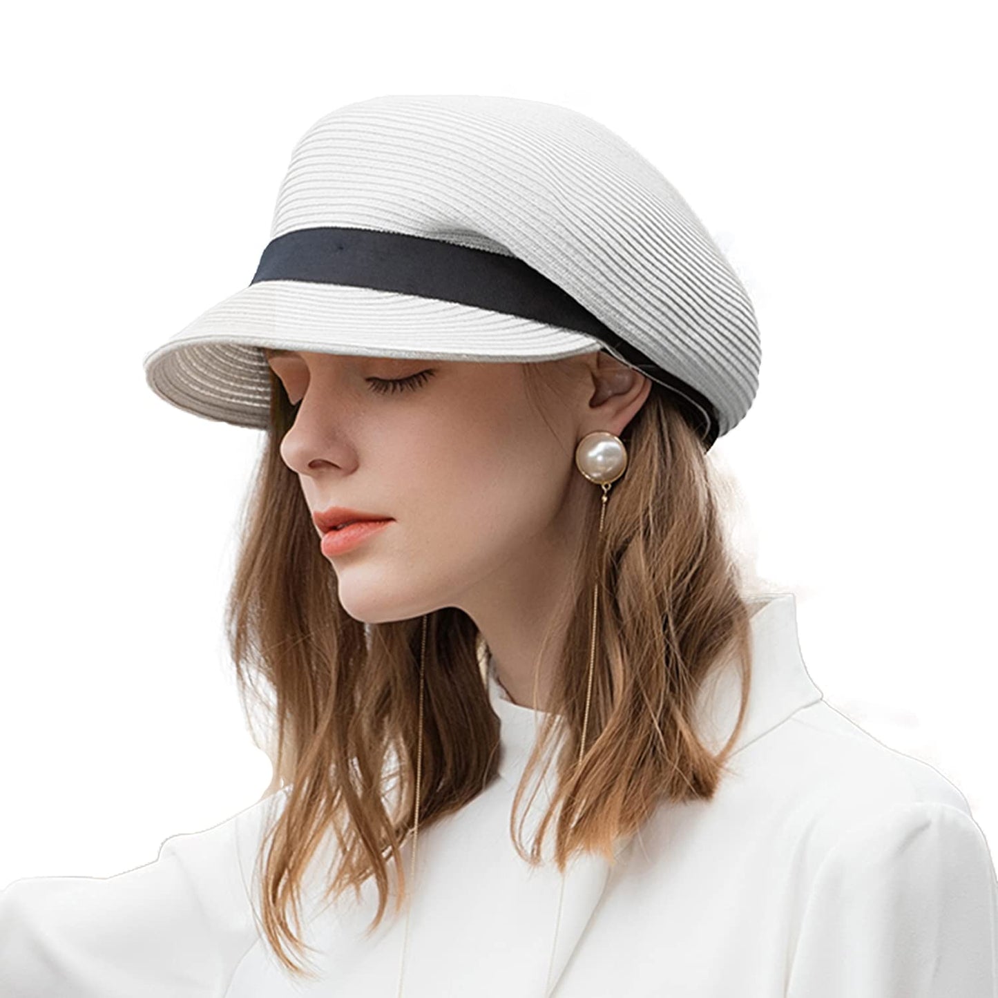 FADVES Women's Straw Cap Newsboy Gatsby Ivy Visor Beach Hat with Bowknot 7117