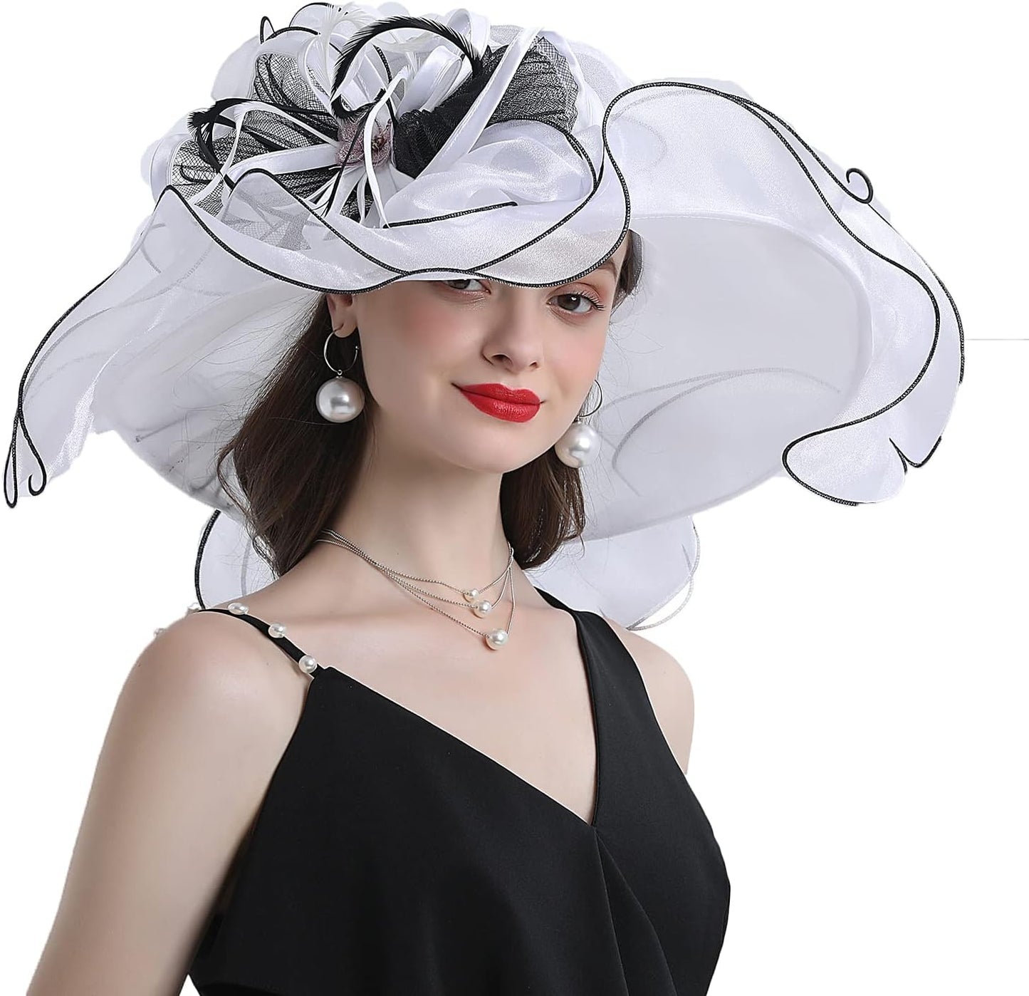 FADVES Women's Wide Brim Organza Tea Derby Sun Hat Butterfly Decoration Tea Party Wedding Bridal Church Fascinator…
