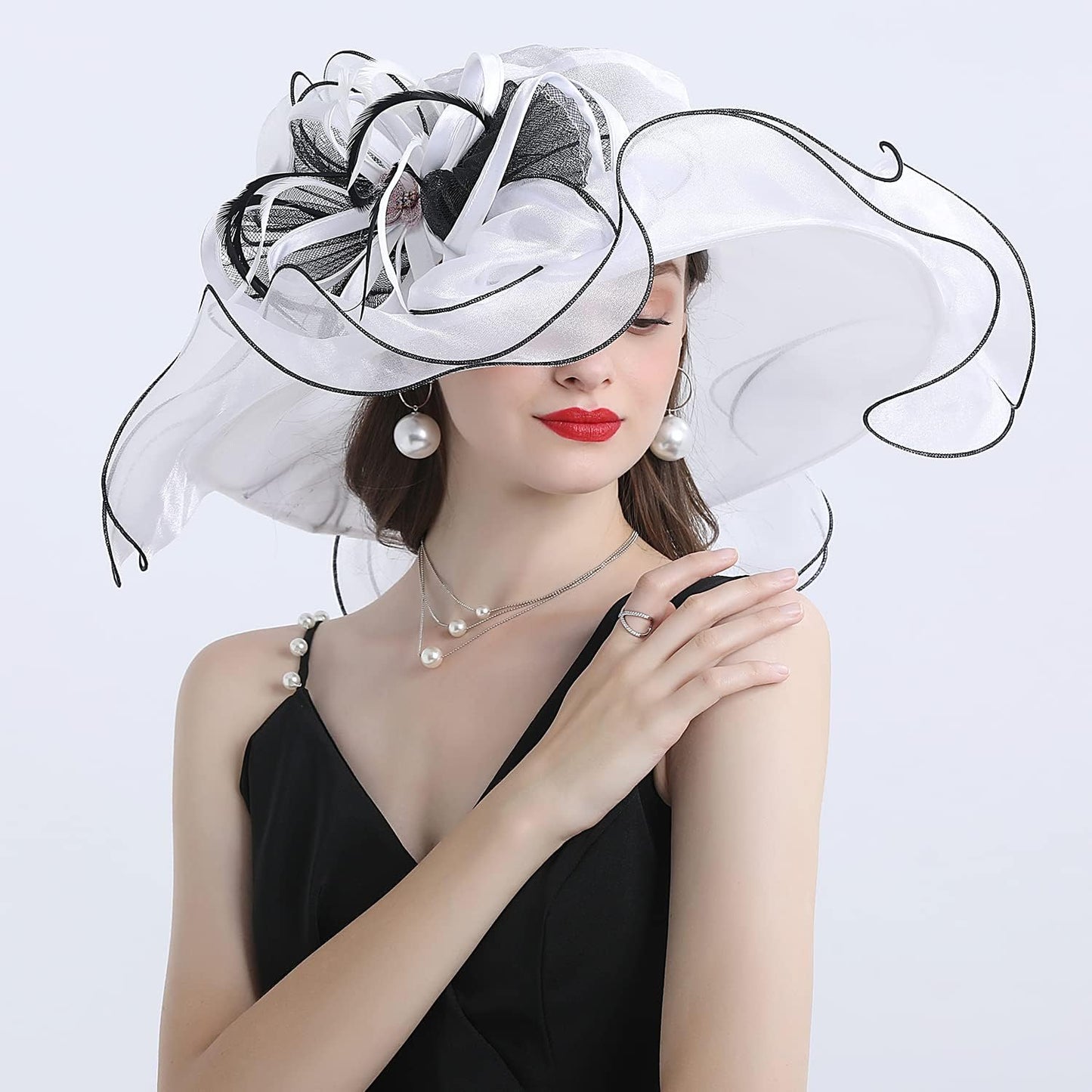 FADVES Women's Wide Brim Organza Tea Derby Sun Hat Butterfly Decoration Tea Party Wedding Bridal Church Fascinator…