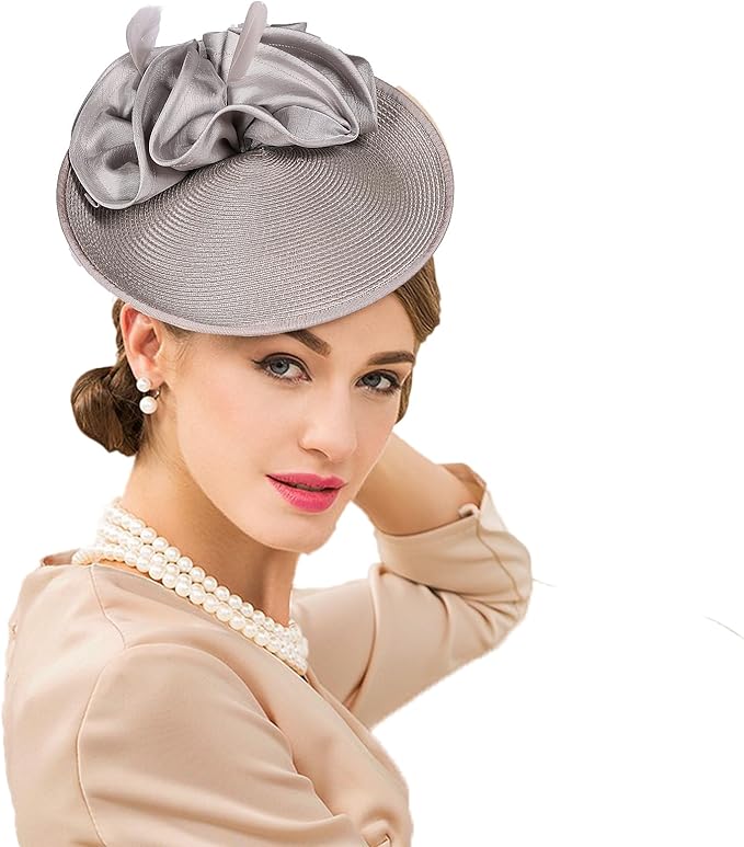 FADVES Fascinators Kentucky Derby Hat Elegant Pastoral Abaca Headbands Pillbox Hat with Ruching / Evening / Tea Party / Melbourne Cup Headpiece 2203