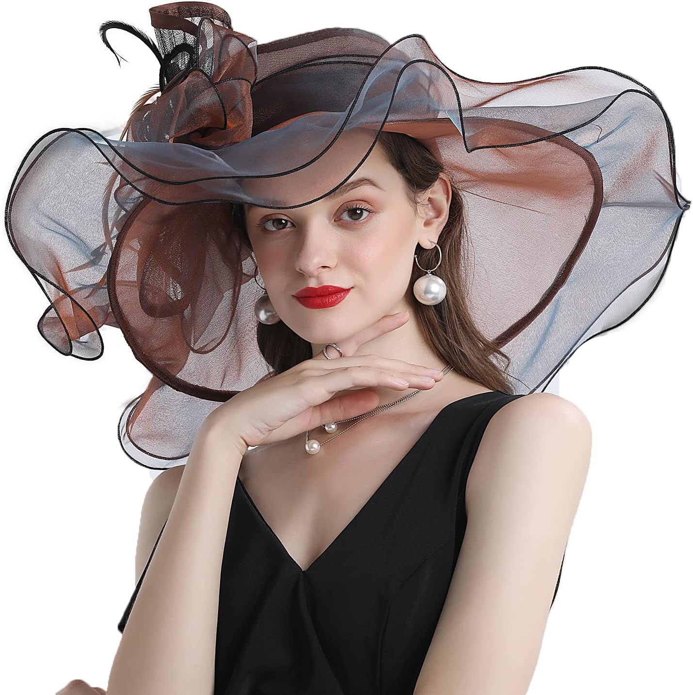 FADVES Women's Wide Brim Organza Tea Derby Sun Hat Butterfly Decoration Tea Party Wedding Bridal Church Fascinator…