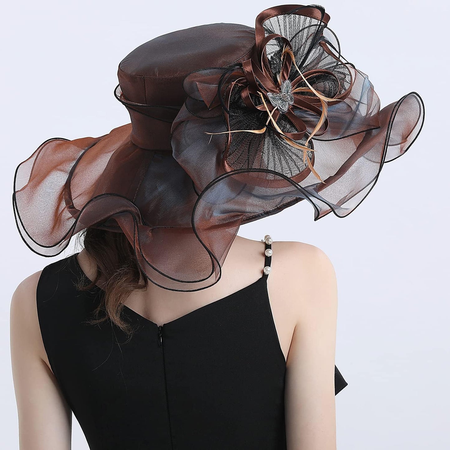 FADVES Women's Wide Brim Organza Tea Derby Sun Hat Butterfly Decoration Tea Party Wedding Bridal Church Fascinator…