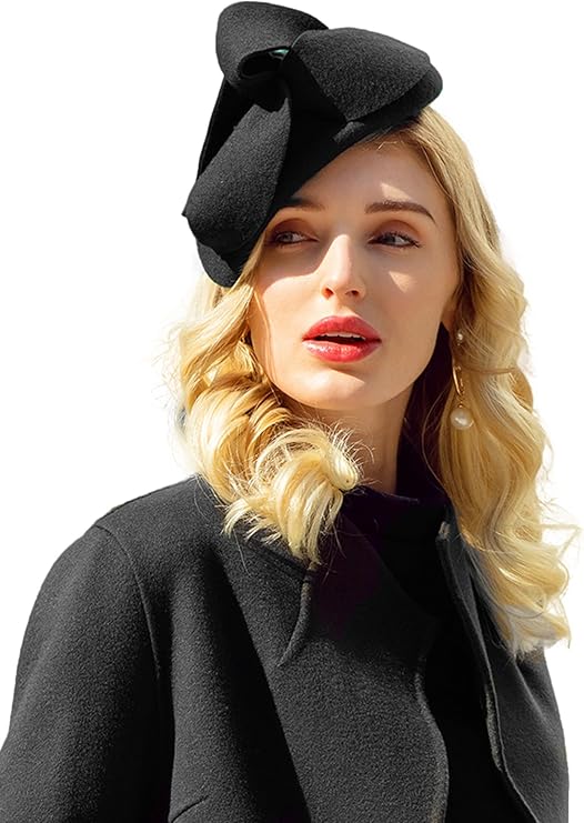 FADVES Vintage Wool Felt Fascinator Hat,   Wedding Party Cocktail Pillbox Style, Special Occasion Headpiece