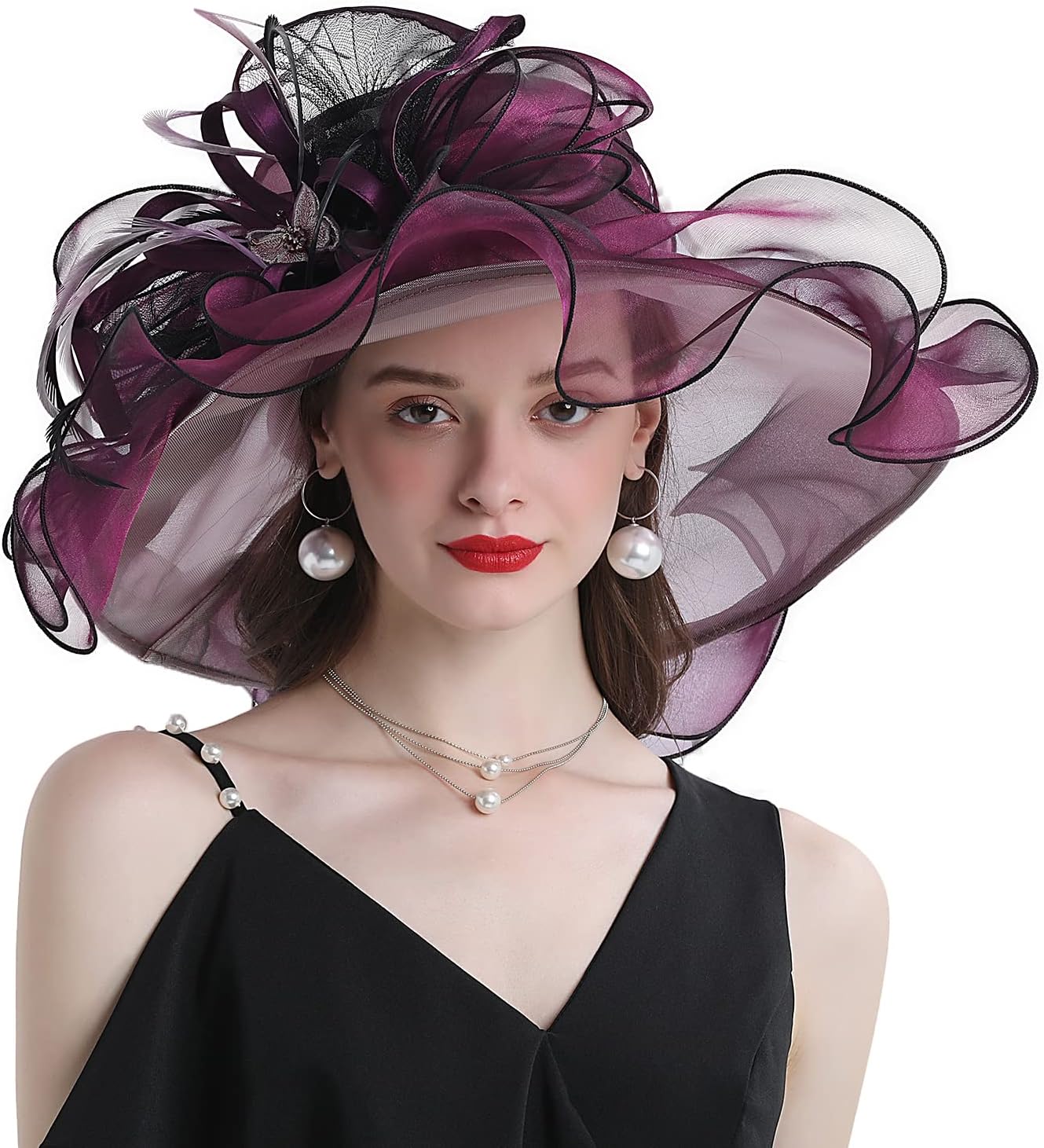 FADVES Women's Wide Brim Organza Tea Derby Sun Hat Butterfly Decoration Tea Party Wedding Bridal Church Fascinator…
