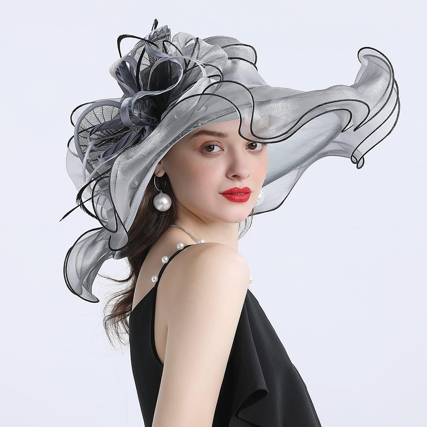 FADVES Women's Wide Brim Organza Tea Derby Sun Hat Butterfly Decoration Tea Party Wedding Bridal Church Fascinator…