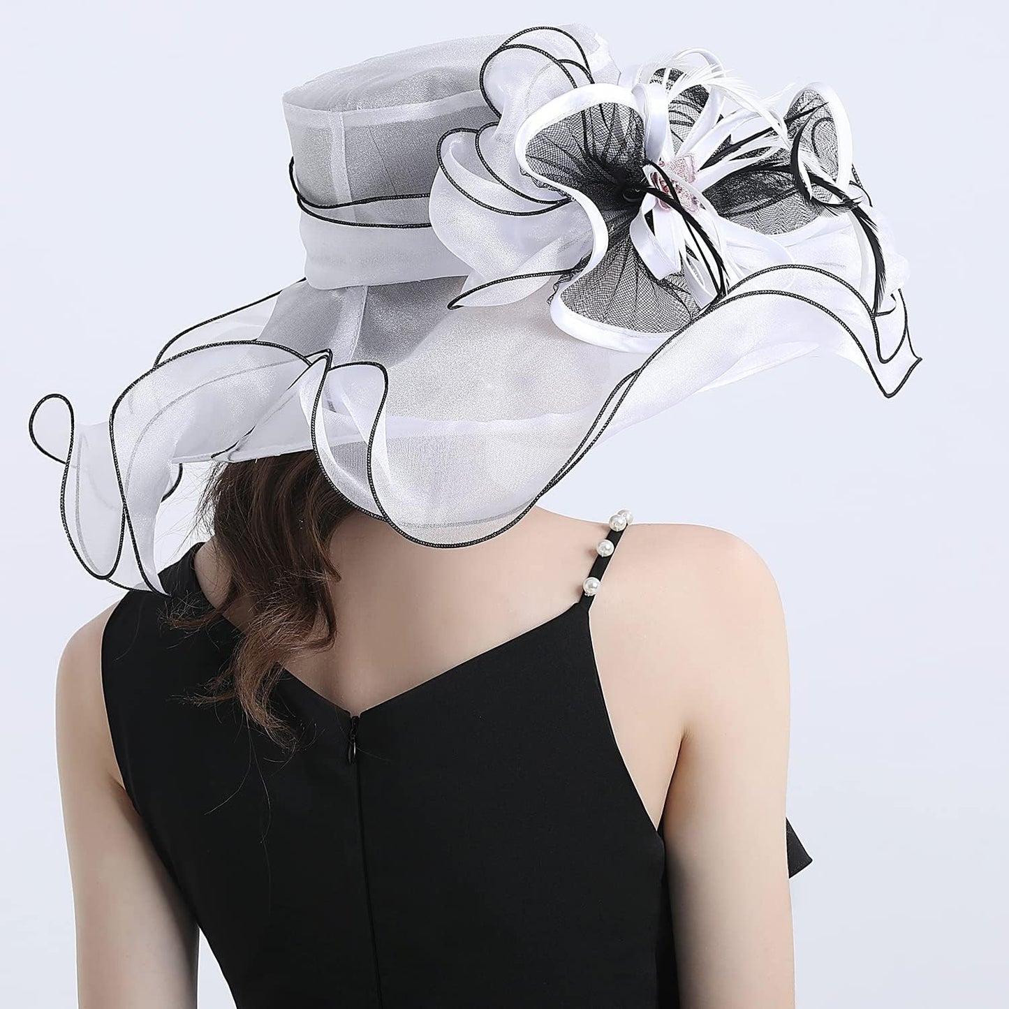 FADVES Women's Wide Brim Organza Tea Derby Sun Hat Butterfly Decoration Tea Party Wedding Bridal Church Fascinator…