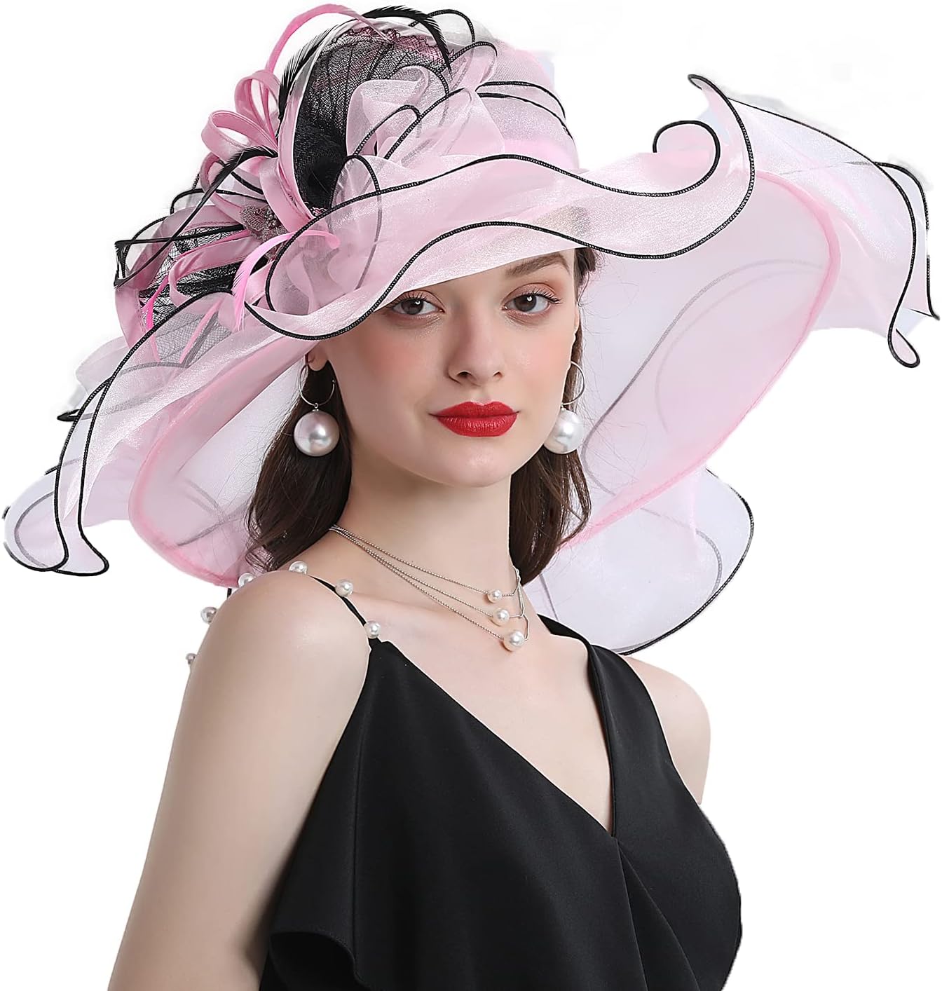 FADVES Women's Wide Brim Organza Tea Derby Sun Hat Butterfly Decoration Tea Party Wedding Bridal Church Fascinator…