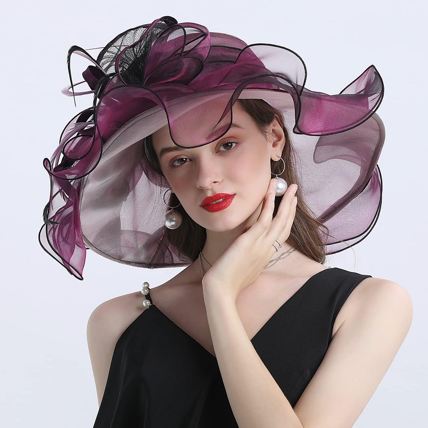 FADVES Women's Wide Brim Organza Tea Derby Sun Hat Butterfly Decoration Tea Party Wedding Bridal Church Fascinator…