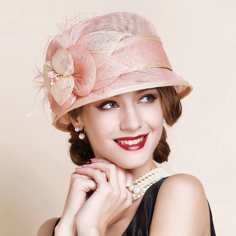 EE 1004 Spring and Summer/Fascinator/Delicate/Floral/Veil/pearls/Elegant/Sinamay/Party/Ladies Day/Tulle Fabric Hats Headpiece