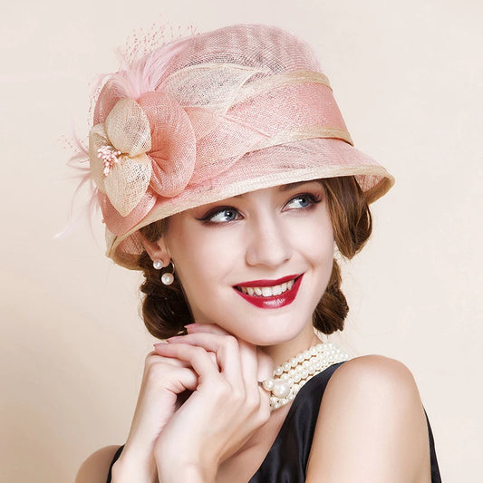 EE 1004 Spring and Summer/Fascinator/Delicate/Floral/Veil/pearls/Elegant/Sinamay/Party/Ladies Day/Tulle Fabric Hats Headpiece