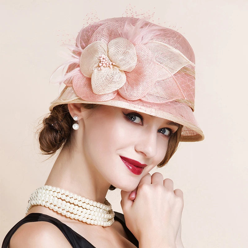 EE 1004 Spring and Summer/Fascinator/Delicate/Floral/Veil/pearls/Elegant/Sinamay/Party/Ladies Day/Tulle Fabric Hats Headpiece