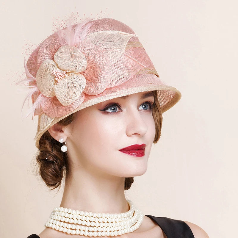EE 1004 Spring and Summer/Fascinator/Delicate/Floral/Veil/pearls/Elegant/Sinamay/Party/Ladies Day/Tulle Fabric Hats Headpiece