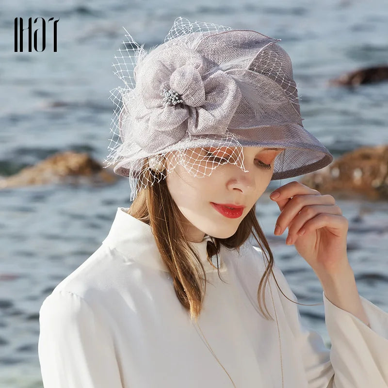 EE 1004 Spring and Summer/Fascinator/Delicate/Floral/Veil/pearls/Elegant/Sinamay/Party/Ladies Day/Tulle Fabric Hats Headpiece