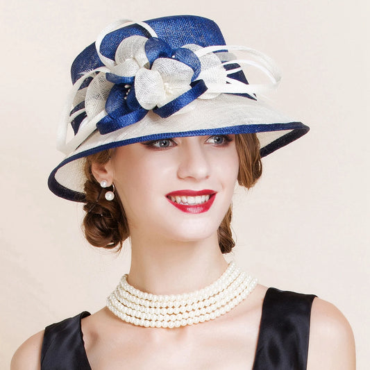 FADVES Sinamay Cloche Bucket Hat for Women Fascinators Floral Church Wedding Kentucky