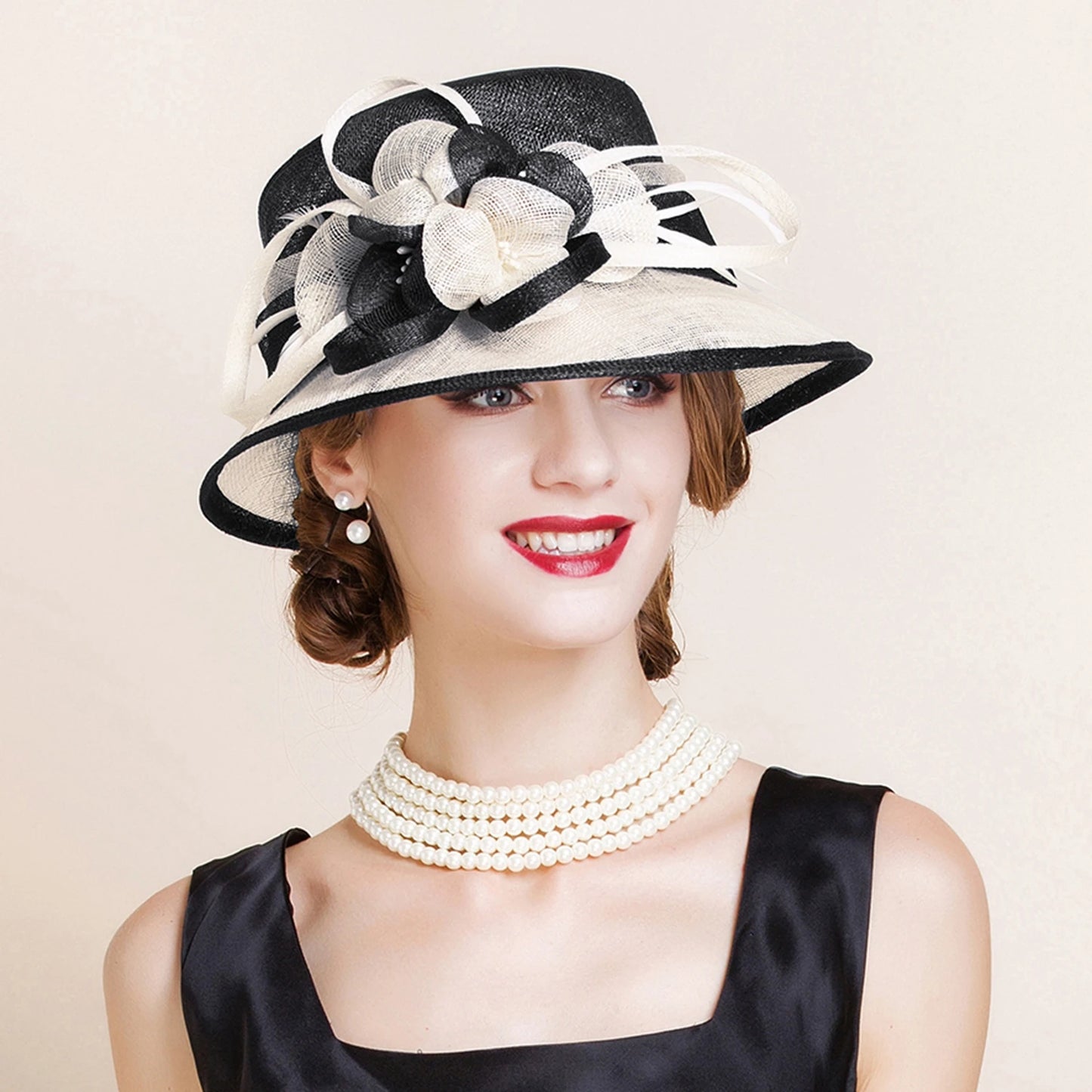 FADVES Sinamay Cloche Bucket Hat for Women Fascinators Floral Church Wedding Kentucky