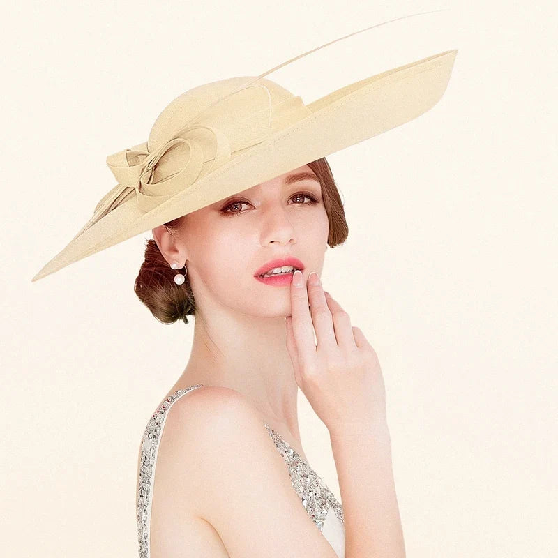 FADVES Women's Derby Church Dress Fascinator Wide Brim Bowknot Sinamay Kentucky Derby Tea Party Wedding Hats