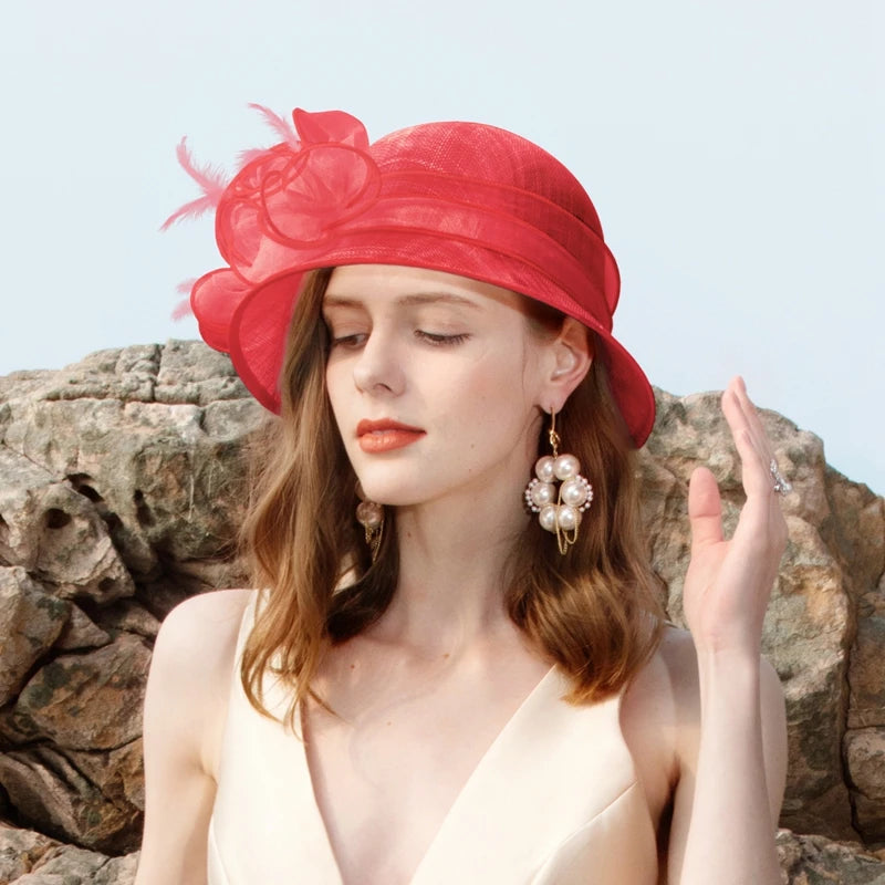 EE 1024 Spring and Summer/Stylish/Fascinators Flowers/Feather/Sinamay/Elegant Tea Party/Tulle Fabric Hats Headpiece