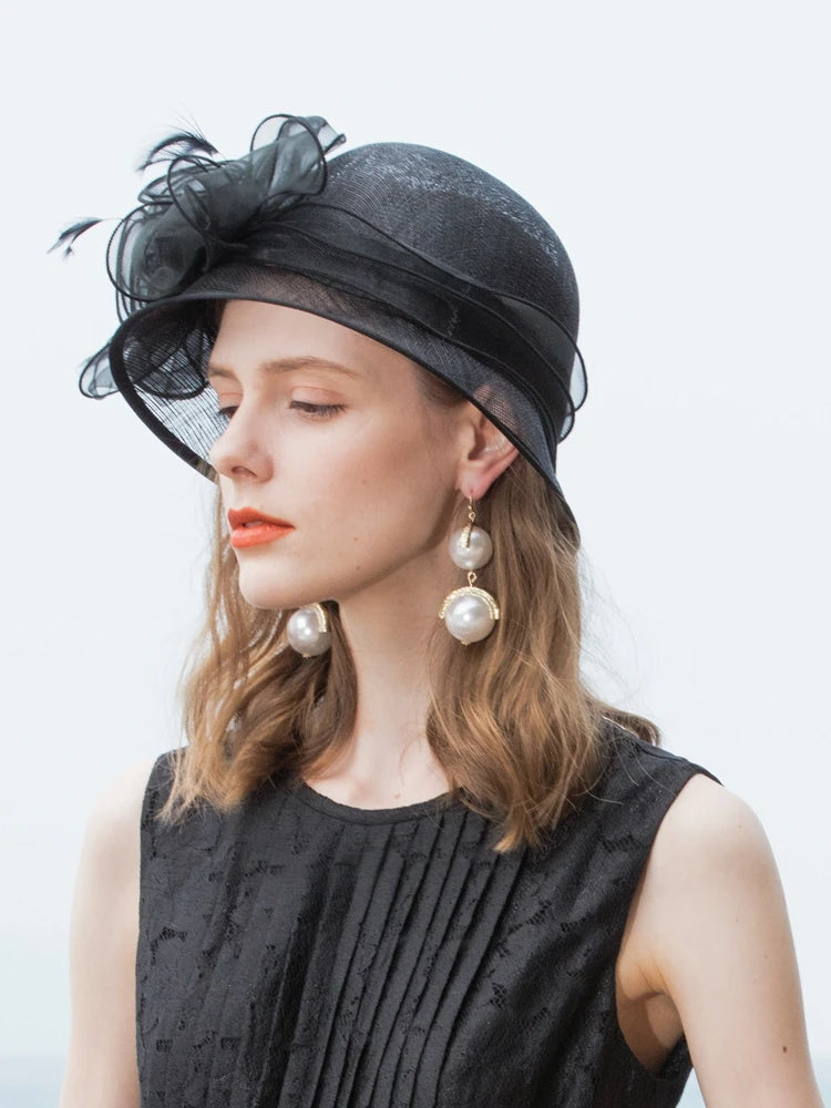 EE 1024 Spring and Summer/Stylish/Fascinators Flowers/Feather/Sinamay/Elegant Tea Party/Tulle Fabric Hats Headpiece