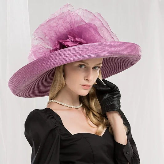 EE 1045 designers new spring increased slightly exaggerated eaves concave shape hat jockey club socialite hat