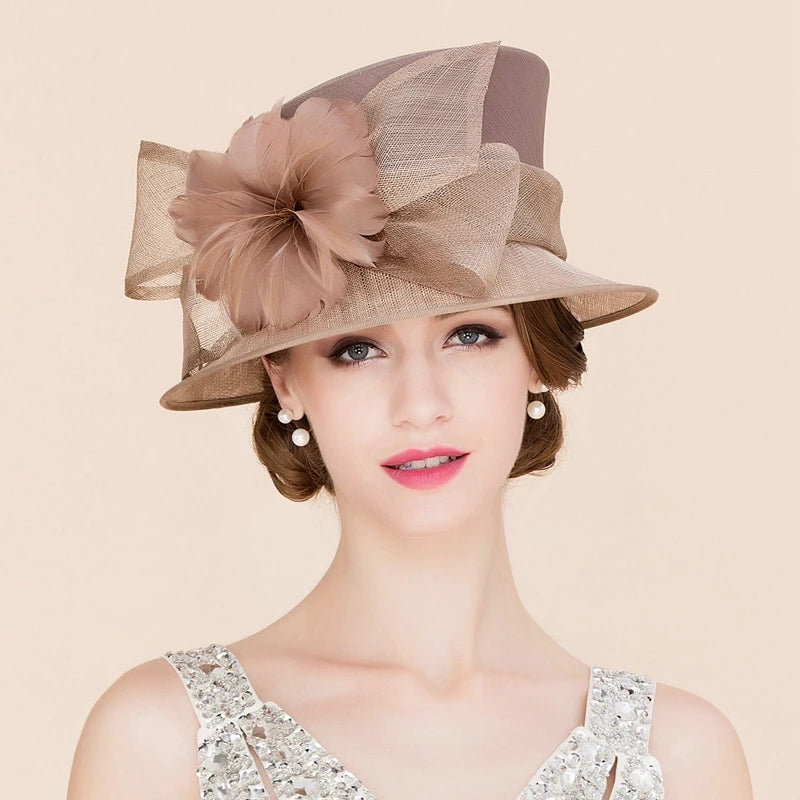EE 1047 Spring and Summer/Striking/Bowknot/Feather/Floral/Abaca/Elegant/Special Occasion/Flat Cap/Tulle Fabric Hats Headpiece