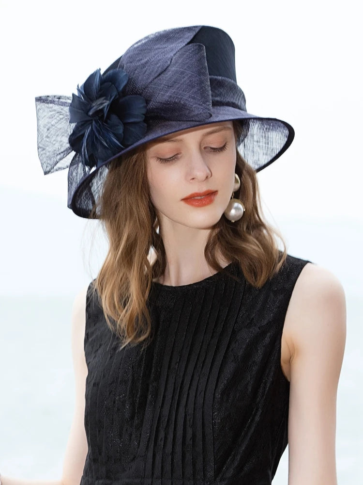 EE 1047 Spring and Summer/Striking/Bowknot/Feather/Floral/Abaca/Elegant/Special Occasion/Flat Cap/Tulle Fabric Hats Headpiece