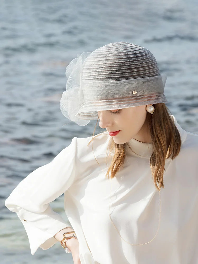EE 1059 Spring and Summer/Striking/Floral/Stripe/pearls/crystals/Elegant/Horsetail Yarn/Ladies Day/Tulle Fabric Hats Headpiece