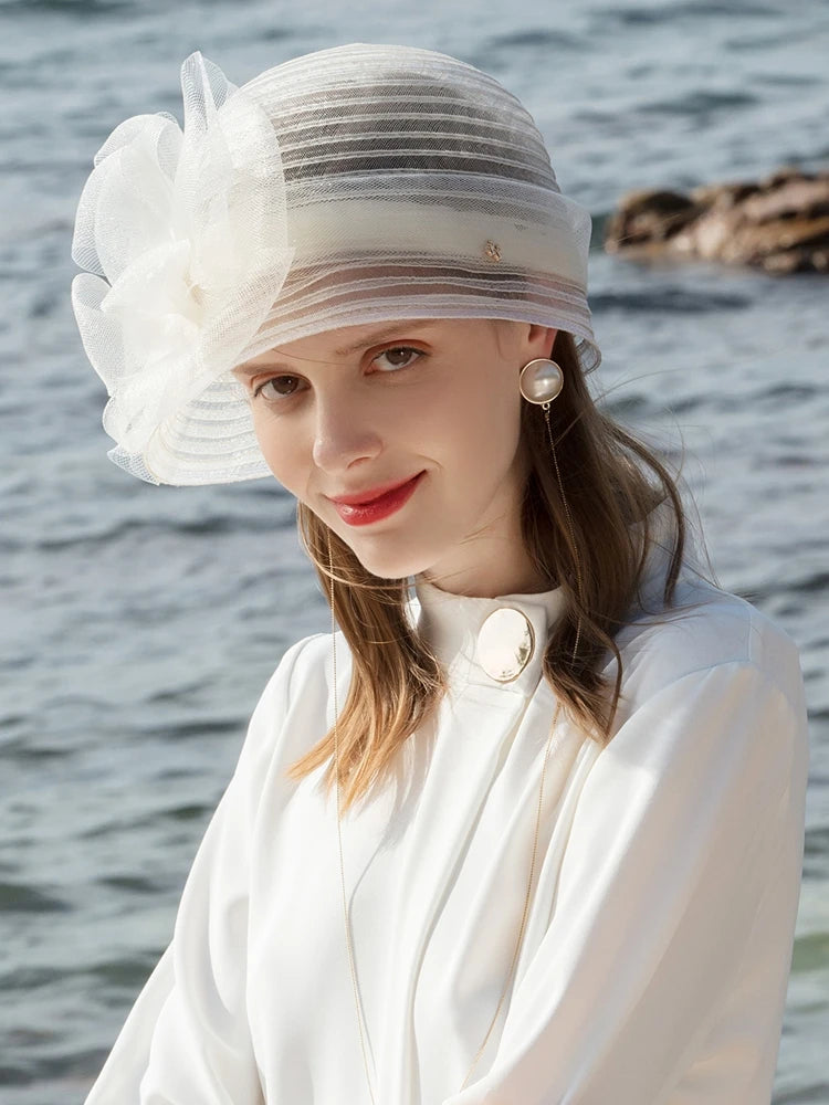 EE 1059 Spring and Summer/Striking/Floral/Stripe/pearls/crystals/Elegant/Horsetail Yarn/Ladies Day/Tulle Fabric Hats Headpiece