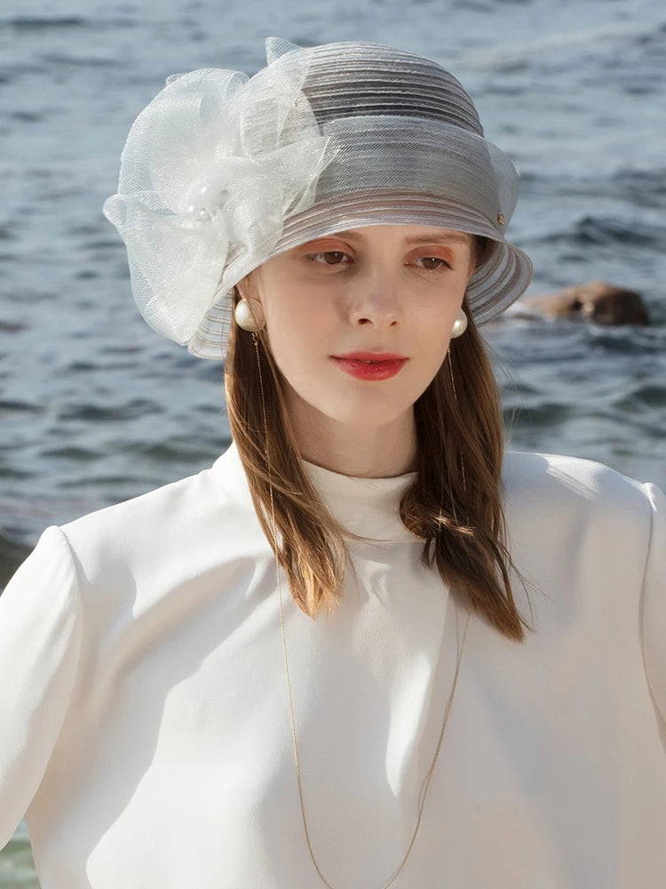 EE 1059 Spring and Summer/Striking/Floral/Stripe/pearls/crystals/Elegant/Horsetail Yarn/Ladies Day/Tulle Fabric Hats Headpiece