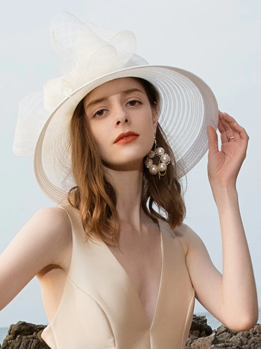 EE 1071 Spring and Summer/Delicate/Bowknot/Feather/Stripe/Elegant/Horsetail Yarn/Special Occasion/Sunbonnet/Polyester Hats