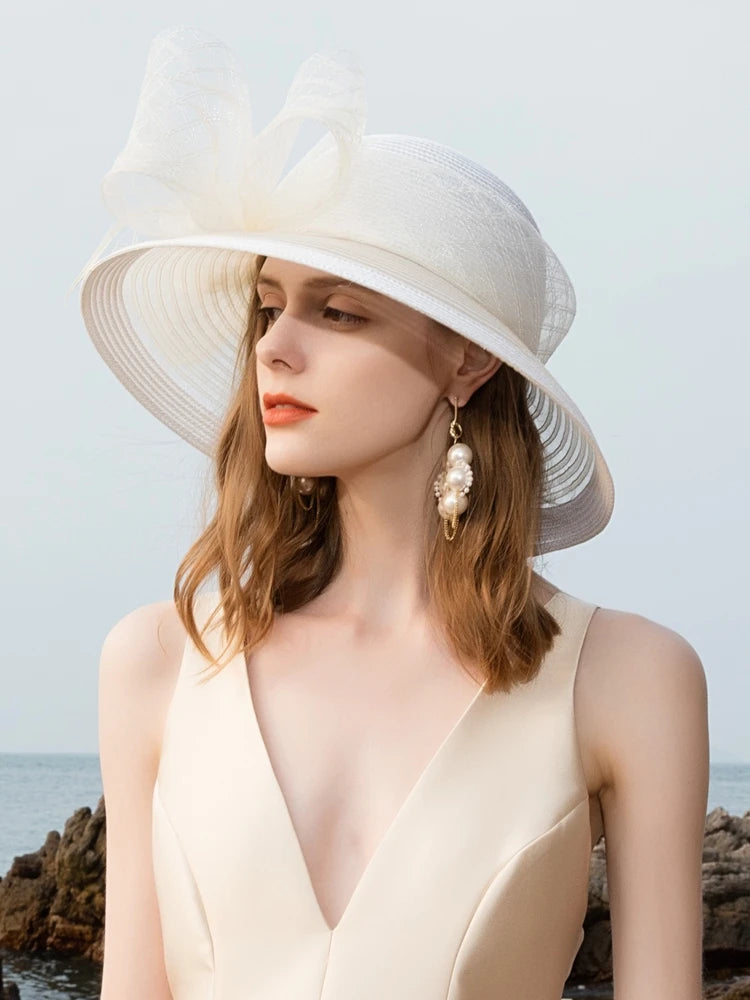 EE 1071 Spring and Summer/Delicate/Bowknot/Feather/Stripe/Elegant/Horsetail Yarn/Special Occasion/Sunbonnet/Polyester Hats