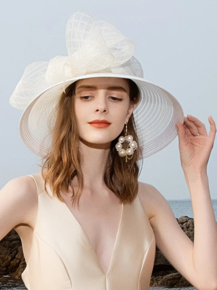 EE 1071 Spring and Summer/Delicate/Bowknot/Feather/Stripe/Elegant/Horsetail Yarn/Special Occasion/Sunbonnet/Polyester Hats