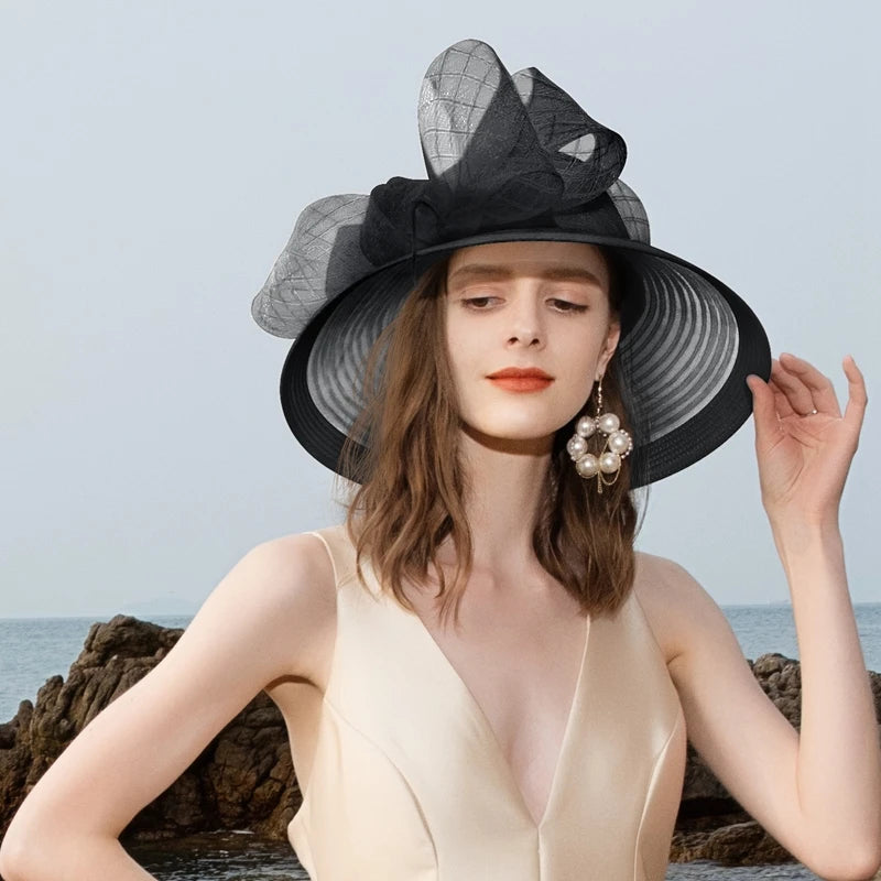 EE 1071 Spring and Summer/Delicate/Bowknot/Feather/Stripe/Elegant/Horsetail Yarn/Special Occasion/Sunbonnet/Polyester Hats