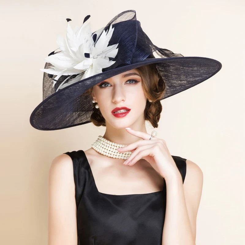 British Sinamay Fascinators Hats - Large Brim Kentucky Derby Church Hat 1096