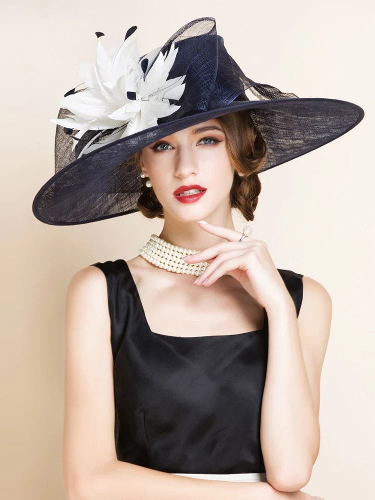 British Sinamay Fascinators Hats - Large Brim Kentucky Derby Church Hat 1096