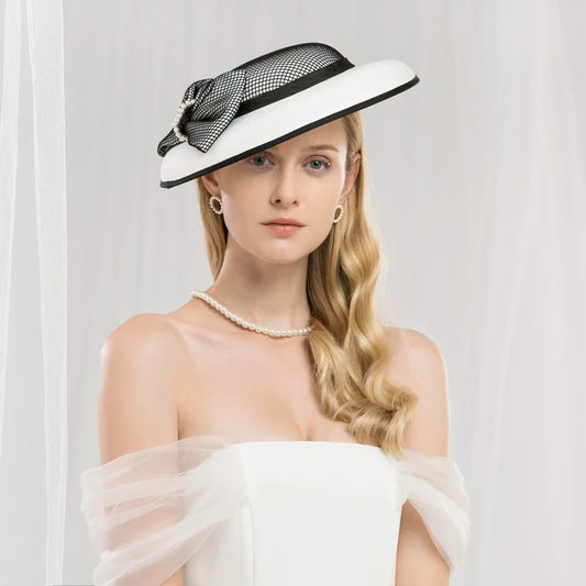 Hats Headwear Fiber Beret Hat Sun Hat Saucer Hat Wedding Tea Party Elegant Wedding With Bowknot Pearls Headpiece Headwear