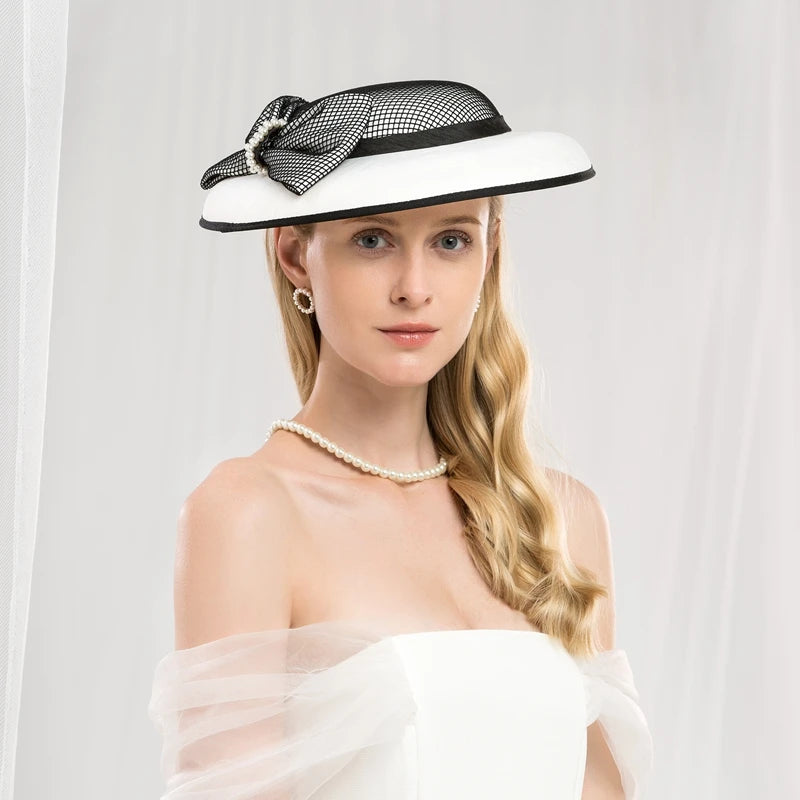 Hats Headwear Fiber Beret Hat Sun Hat Saucer Hat Wedding Tea Party Elegant Wedding With Bowknot Pearls Headpiece Headwear