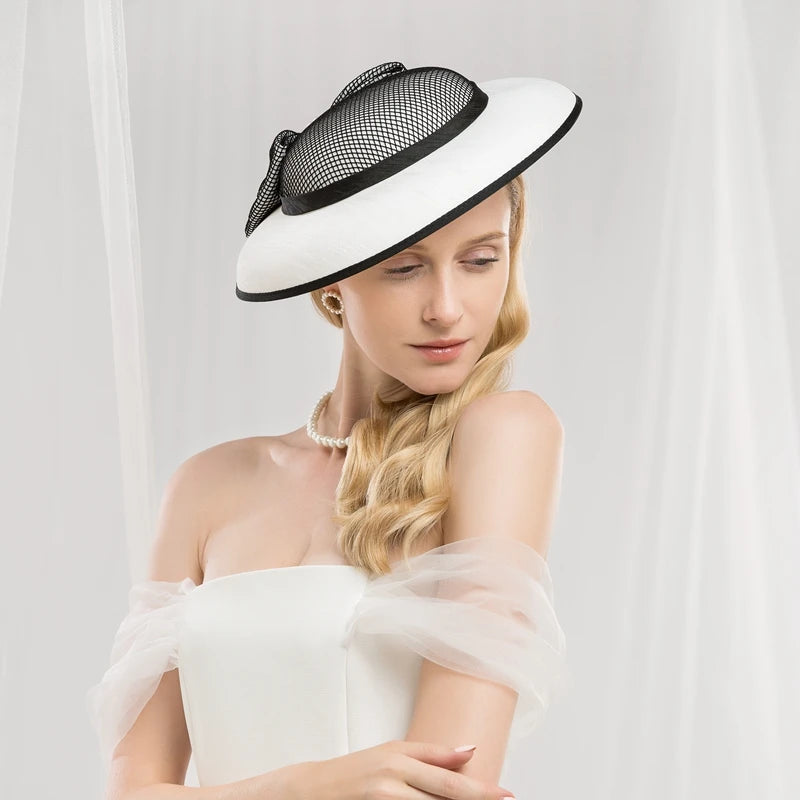 Hats Headwear Fiber Beret Hat Sun Hat Saucer Hat Wedding Tea Party Elegant Wedding With Bowknot Pearls Headpiece Headwear