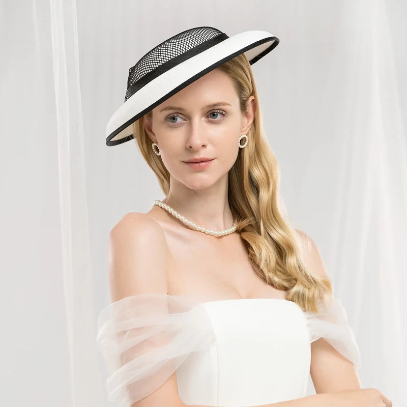 Hats Headwear Fiber Beret Hat Sun Hat Saucer Hat Wedding Tea Party Elegant Wedding With Bowknot Pearls Headpiece Headwear