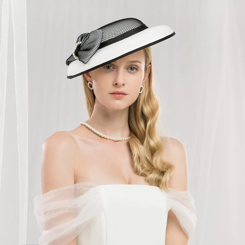 Hats Headwear Fiber Beret Hat Sun Hat Saucer Hat Wedding Tea Party Elegant Wedding With Bowknot Pearls Headpiece Headwear