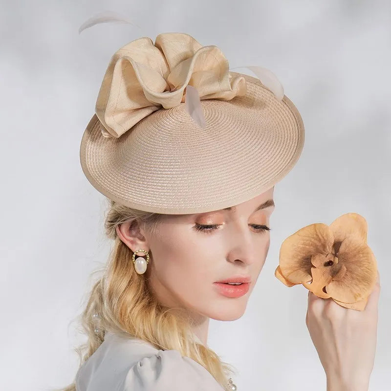FADVES Fascinators Kentucky Derby Hat Elegant Pastoral Abaca Headbands Pillbox Hat with Ruching / Evening / Tea Party / Melbourne Cup Headpiece 2203