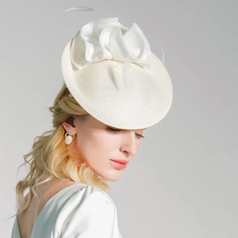 FADVES Fascinators Kentucky Derby Hat Elegant Pastoral Abaca Headbands Pillbox Hat with Ruching / Evening / Tea Party / Melbourne Cup Headpiece 2203