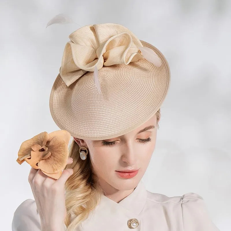 FADVES Fascinators Kentucky Derby Hat Elegant Pastoral Abaca Headbands Pillbox Hat with Ruching / Evening / Tea Party / Melbourne Cup Headpiece 2203