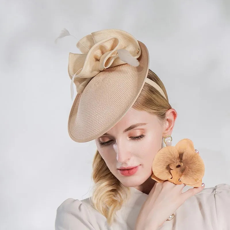 FADVES Fascinators Kentucky Derby Hat Elegant Pastoral Abaca Headbands Pillbox Hat with Ruching / Evening / Tea Party / Melbourne Cup Headpiece 2203